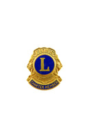 Vtg Lions Club International Charter Member Gold Color Enameled Screw Back Lapel — Gold, Enamel — front view