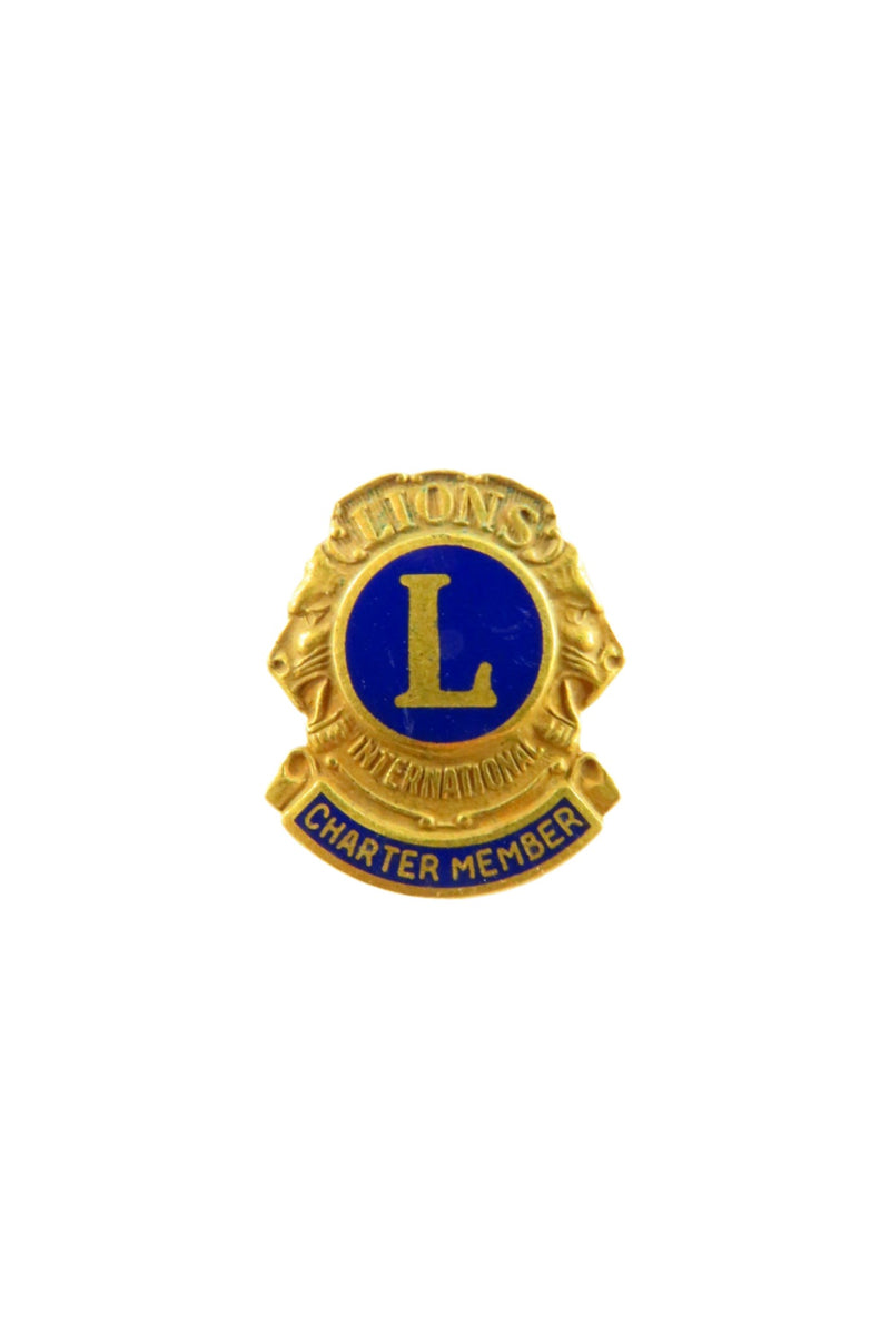 Vtg Lions Club International Charter Member Gold Color Enameled Screw Back Lapel