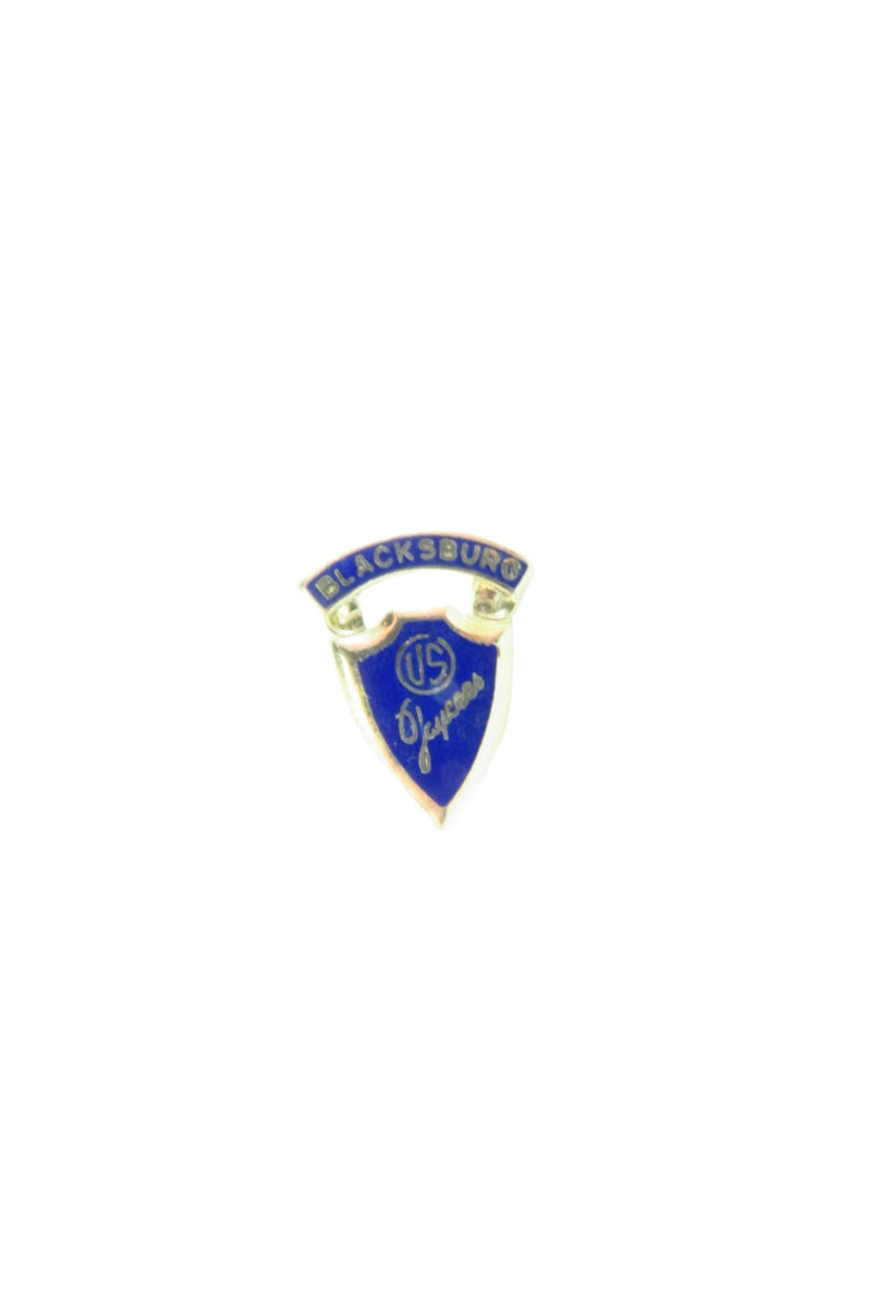 Jaycees Lapel Screw Back Pin Vintage White Metal and Blue Enamel Blacksburg US — Silver, Enamel — front view