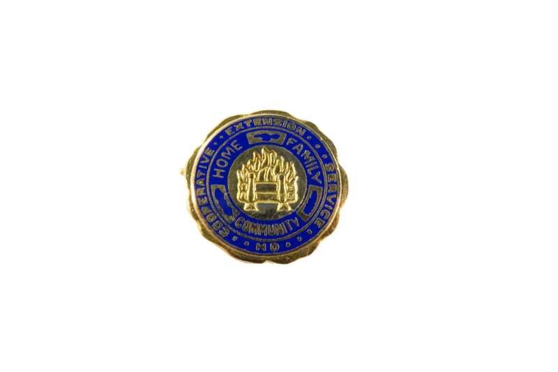 Vintage Gold and Blue Enamel Cooperative Extension Service HD Pin — Gold, Enamel — front view