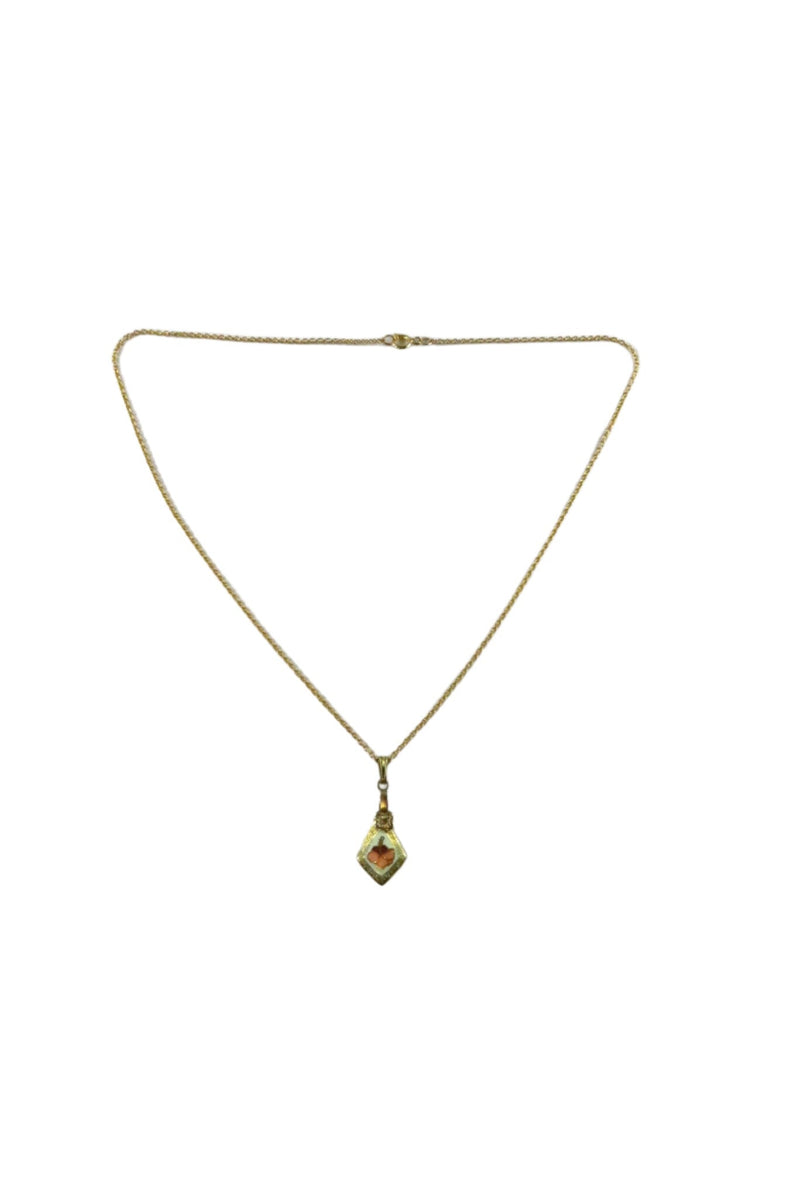 16 3/4" Gilded Chain with Gilded Enameled Flower Pendant — Necklaces & Pendants • Gold • Diamond — front view