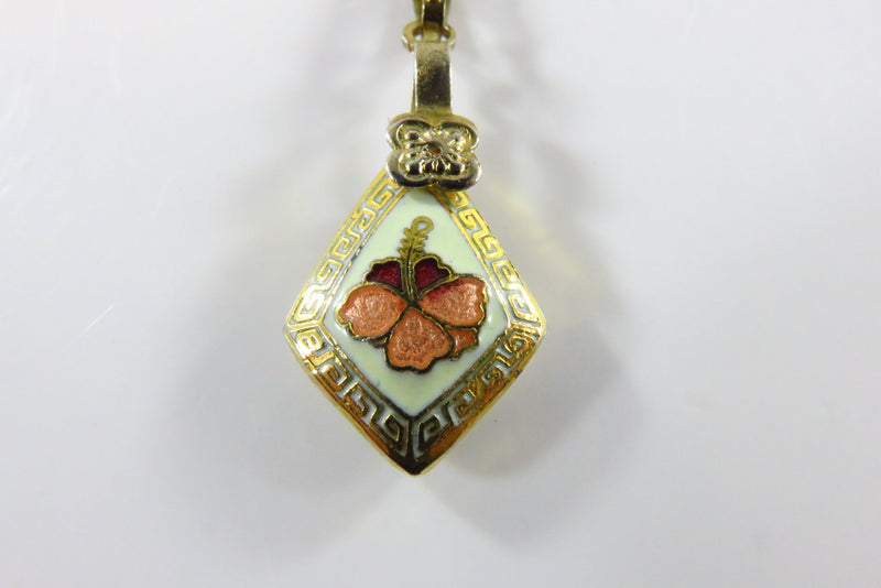 16 3/4" Gilded Chain with Gilded Enameled Flower Pendant product image for Just Stuff I Sell, clear front view, neutral background, original listing photo, optimized descriptive alt text, centered composition variant 7