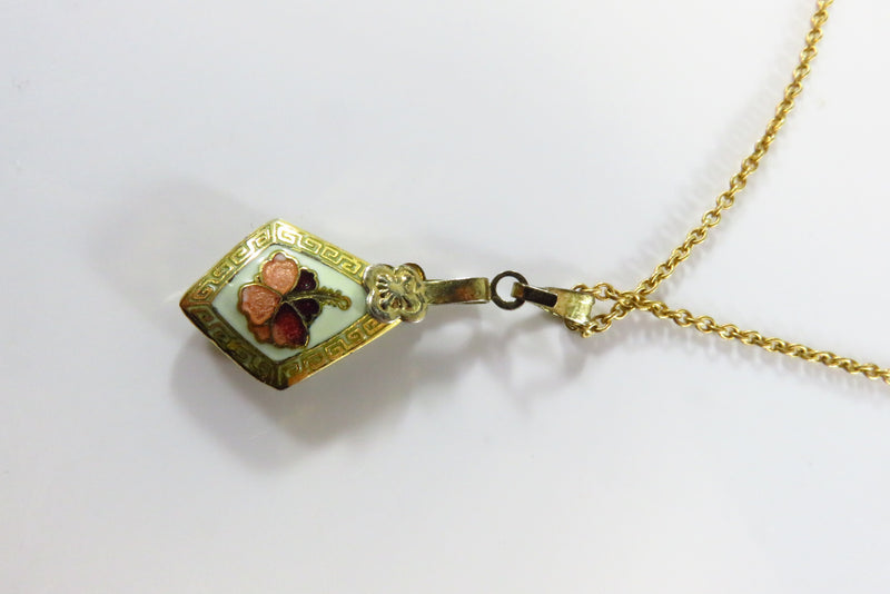 16 3/4" Gilded Chain with Gilded Enameled Flower Pendant