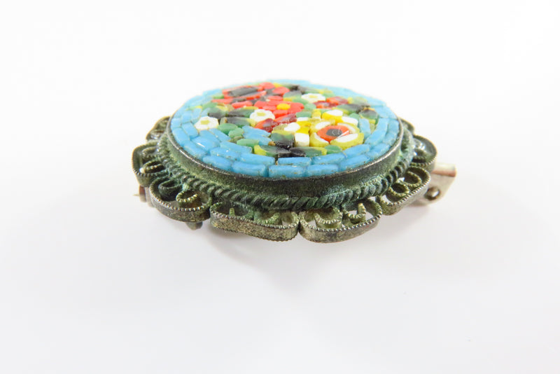 Vintage Micro Mosaic Flower Brooch For Restoration or Repurpose