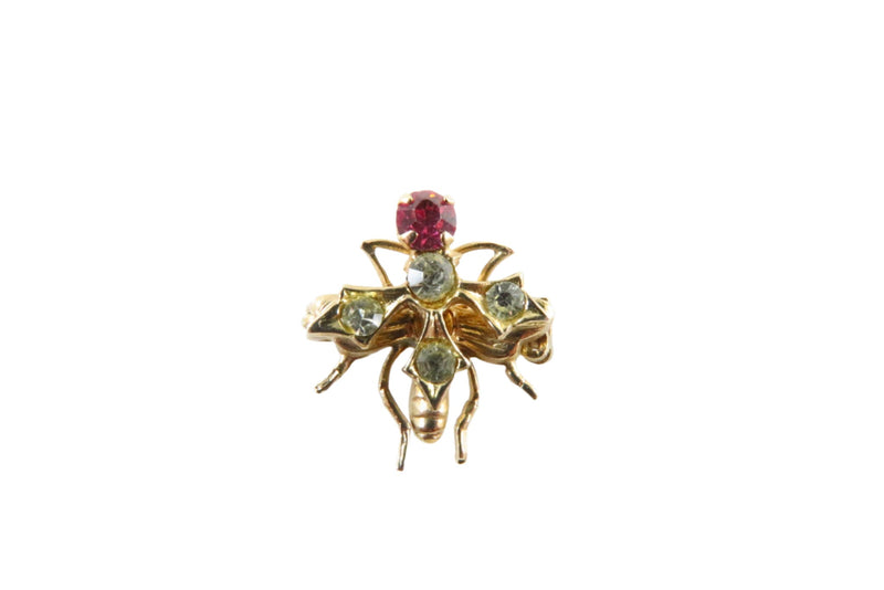 Vintage Fly Form Pink and Clear Paste Stone Victorian Revival Style Pin