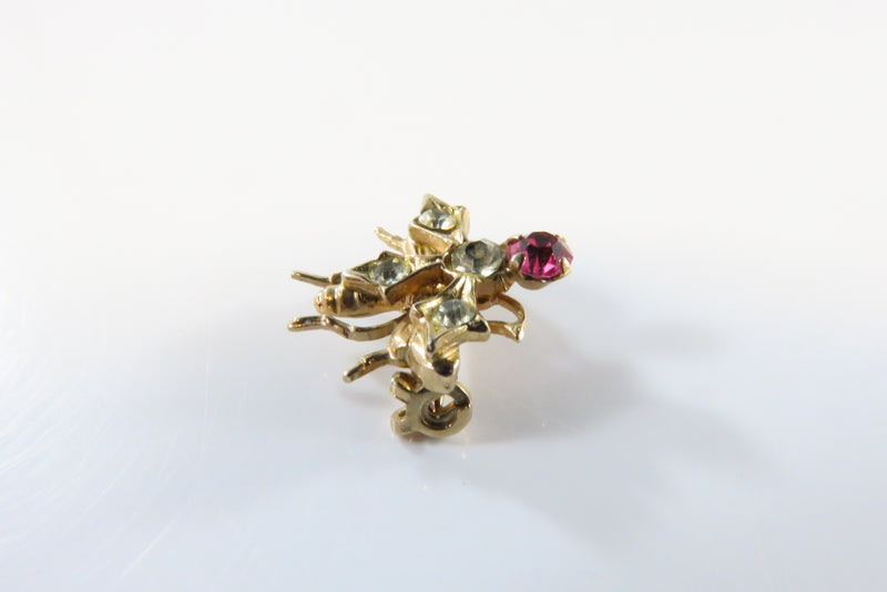 Vintage Fly Form Pink and Clear Paste Stone Victorian Revival Style Pin