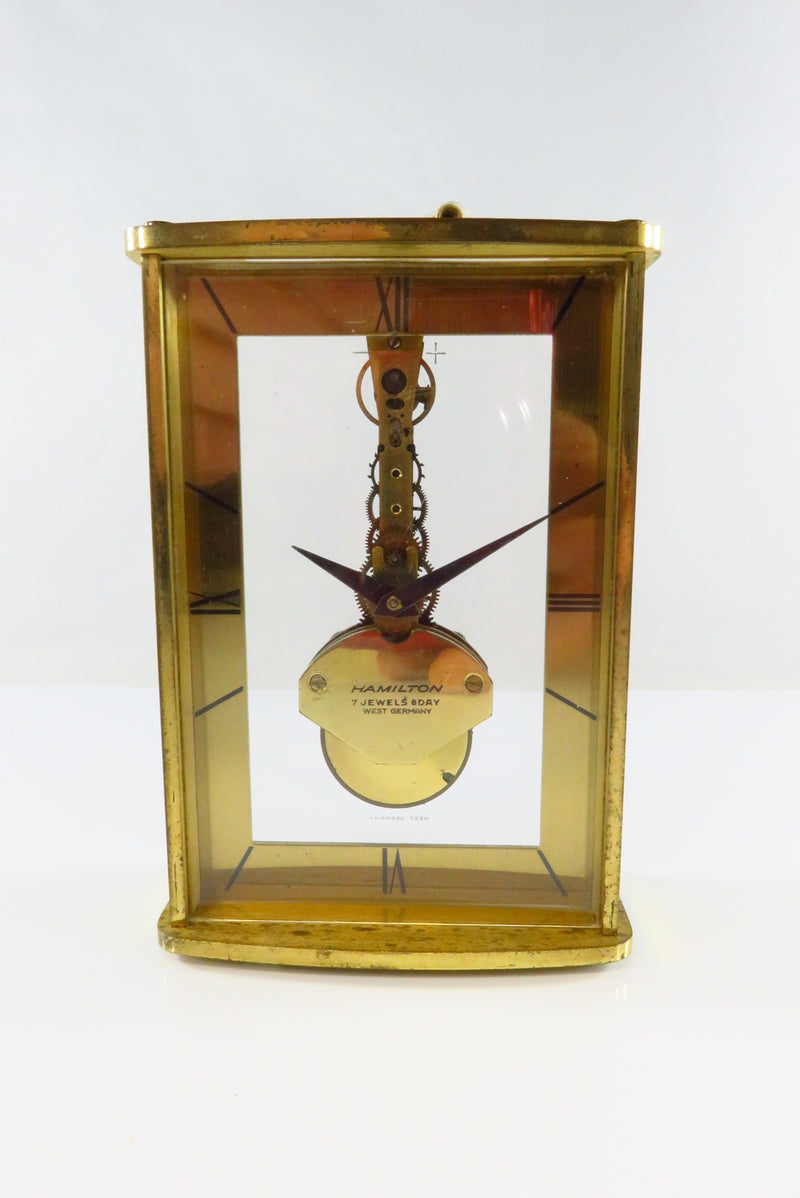 Vintage Hamilton Skelegton Desk Clock 7 Jewel 8 Day W. Germany 4"