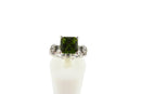 Nice Pre-owned Green Stone Solitaire Ring in White Metal With Crystal Accents — Peridot — front view