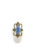 Sarah Coventry Faux Opal Rhinestone Gilded Adjustable Ring Size 5 — Opal — front view
