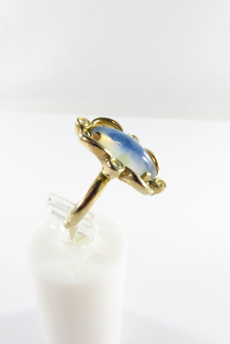 Sarah Coventry Faux Opal Rhinestone Gilded Adjustable Ring Size 5