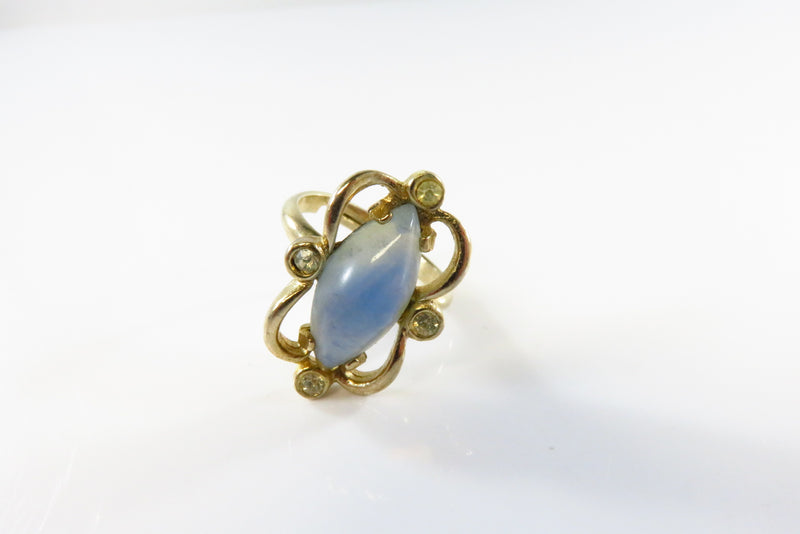 Sarah Coventry Faux Opal Rhinestone Gilded Adjustable Ring Size 5