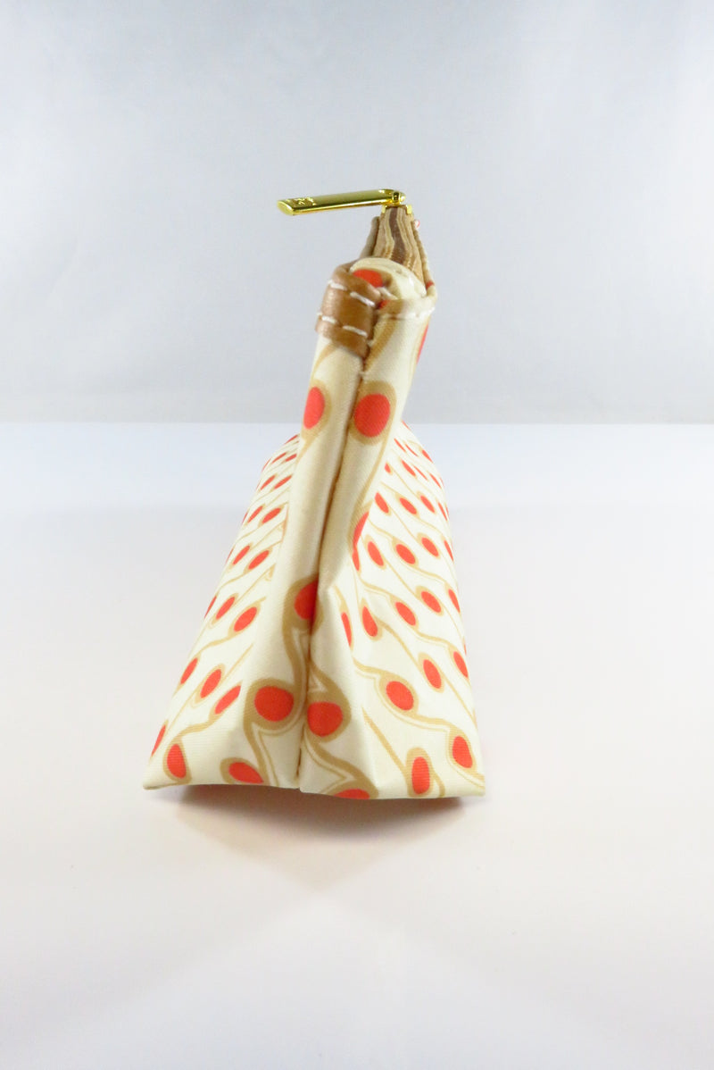 Estee Lauder PVC Floral Orange Brown Cream Colored Cosmetic Bag Small