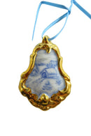 1982 Decorative Ceramic Ornament Applied Bridge Scene Signed R — Gold — front view