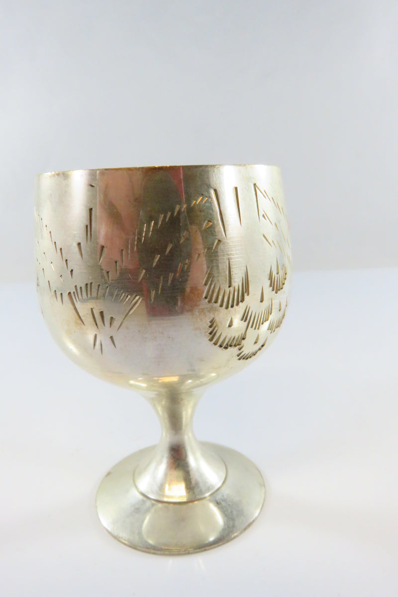 Etched Wine Cup Cordial Goblet Red Cased Set of 6 - 1960s Silver-plated