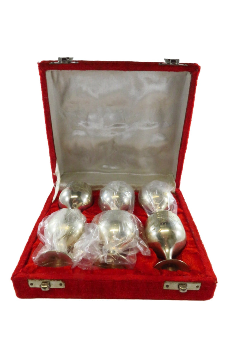 Etched Wine Cup Cordial Goblet Red Cased Set of 6 - 1960s Silver-plated — Silver — front view