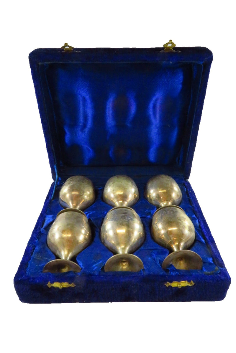 Etched Wine Cup Brandy Cordial Goblet Blue Cased Set of 6 - 1960s Silver-plated — Silver — front view