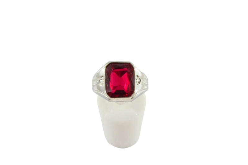 10K White Gold Ruby Solitaire Art Deco LaFrance Pinky Ring Size 9.25 — Jewelry & Watches:Men's Jewelry:Rings • 10K, Gold • Ru