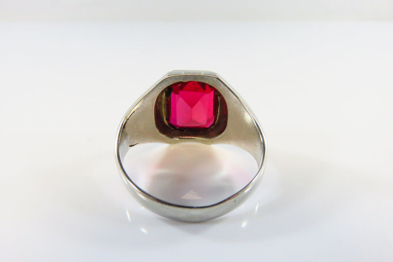 10K White Gold Ruby Solitaire Art Deco LaFrance Pinky Ring Size 9.25