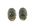 Clip On Earrings Silver Tone Oval Faux Hematite Cabochon Tribal Etched Native American Style