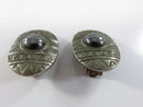 Clip On Earrings Silver Tone Oval Faux Hematite Cabochon Tribal Etched Native American Style