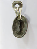 Clip On Earrings Silver Tone Oval Faux Hematite Cabochon Tribal Etched Native American Style
