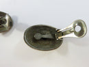 Clip On Earrings Silver Tone Oval Faux Hematite Cabochon Tribal Etched Native American Style