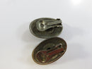 Clip On Earrings Silver Tone Oval Faux Hematite Cabochon Tribal Etched Native American Style