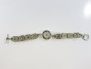 Geneva Quartz Bracelet Watch Japan Movt Green Faux Stone Square Link Toggle Clasp 7.75in Silver Tone