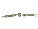 Geneva Quartz Bracelet Watch Japan Movt Green Faux Stone Square Link Toggle Clasp 7.75in Silver Tone
