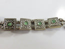 Geneva Quartz Bracelet Watch Japan Movt Green Faux Stone Square Link Toggle Clasp 7.75in Silver Tone
