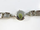 Geneva Quartz Bracelet Watch Japan Movt Green Faux Stone Square Link Toggle Clasp 7.75in Silver Tone