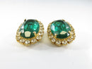 Kirk's Folly Signed Emerald Green Glass Oval with Clear Rhinestone Halo Gold Tone Clip On Earrings Pair