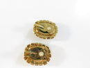 Kirk's Folly Signed Emerald Green Glass Oval with Clear Rhinestone Halo Gold Tone Clip On Earrings Pair