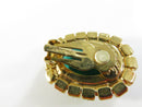 Kirk's Folly Signed Emerald Green Glass Oval with Clear Rhinestone Halo Gold Tone Clip On Earrings Pair