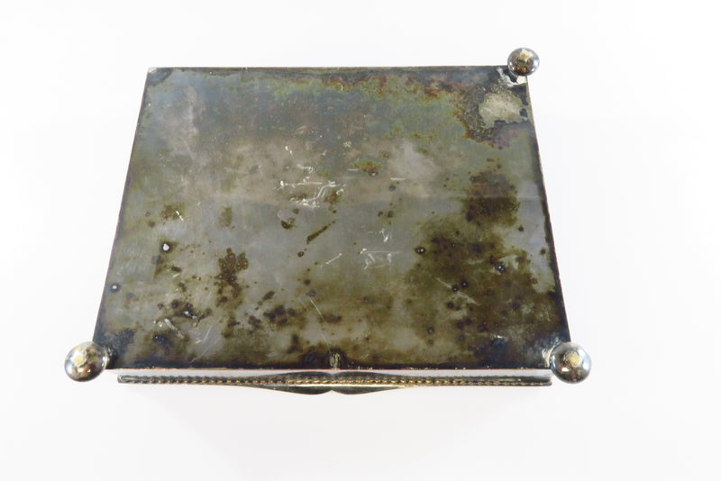 Antique Silver Plate Metal Box 6 3/8" W x 5" D x 1 3/8" High For Repair