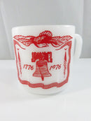 Bicentennial Milk Glass Mug Federal Glass Co 1776-1976 Philadelphia PA Liberty Bell Red Print Vintage