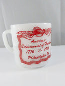 Bicentennial Milk Glass Mug Federal Glass Co 1776-1976 Philadelphia PA Liberty Bell Red Print Vintage