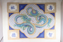 Longevity Virtue Happiness Wisdom Handmade Dragon Needlepoint Art — front view
