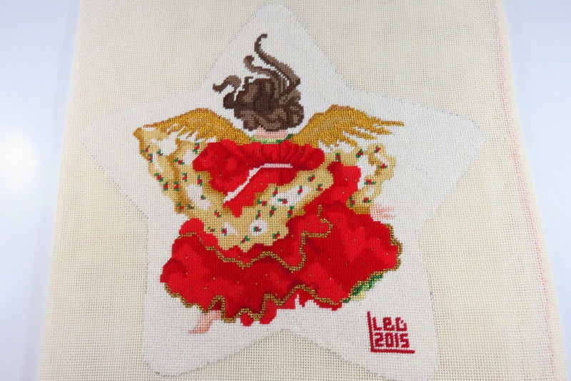 Medium Completed Angel Needlepoint Edie and Ginger Tree Topper Ornament