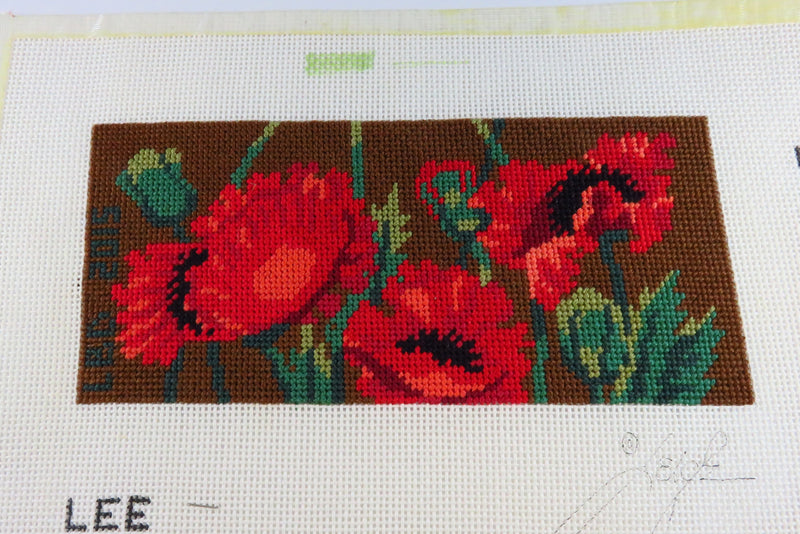 Small Completed Flower Themed Needlepoint LEE Canvas 12" x 7 1/2"