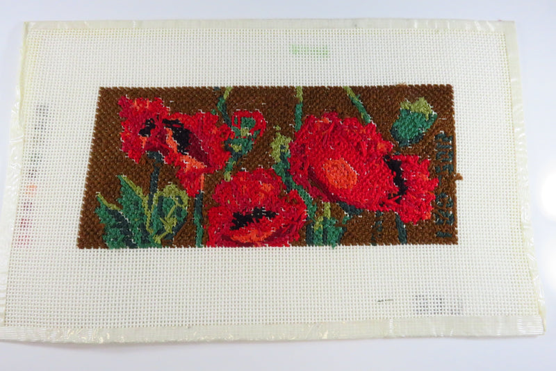 Small Completed Flower Themed Needlepoint LEE Canvas 12" x 7 1/2"