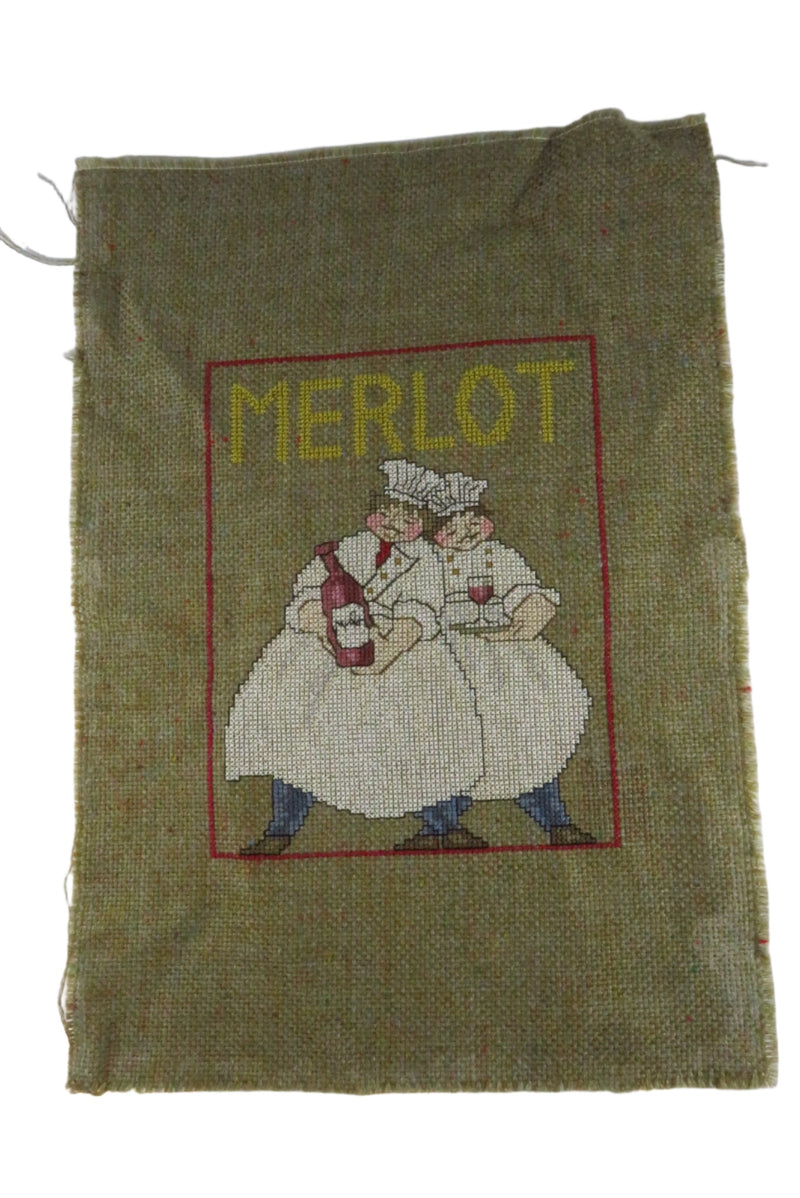 Small Completed Merlot Chef Themed Needlepoint Canvas 13" x 9"