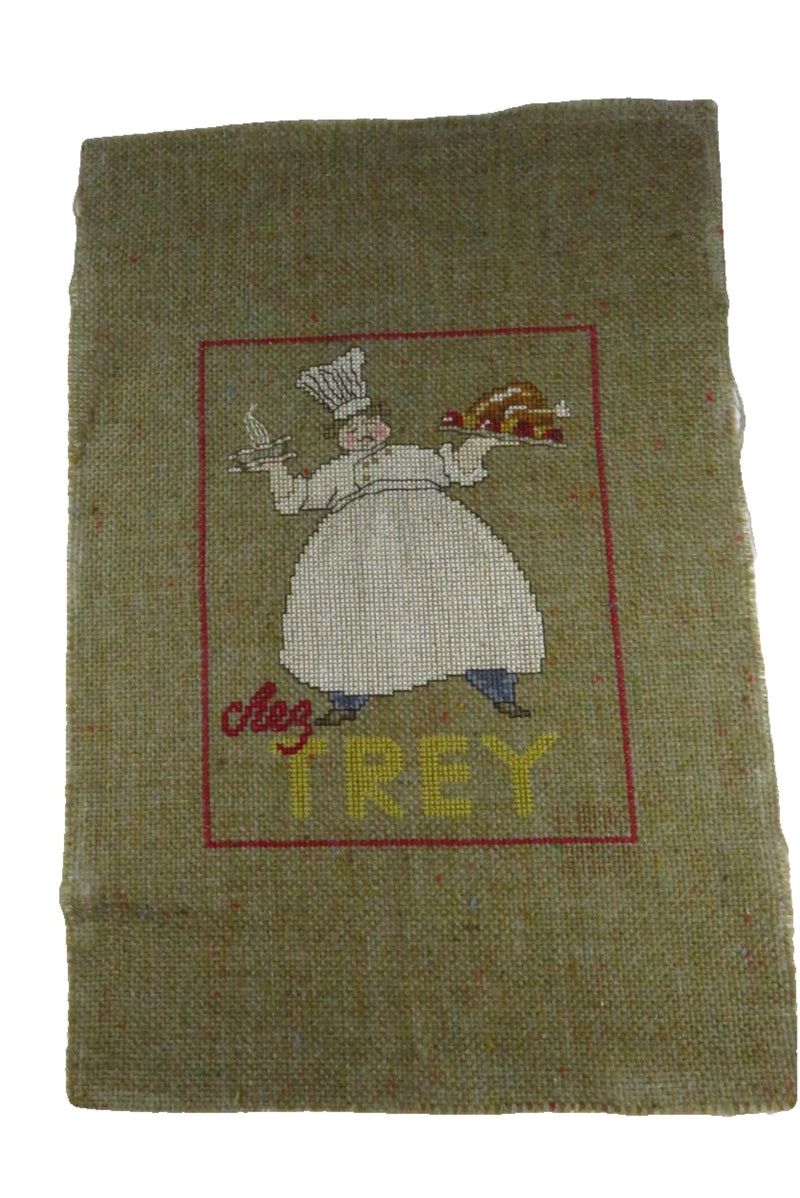 Small Completed Cheg Trey Chef Themed Needlepoint Canvas 13" x 9"