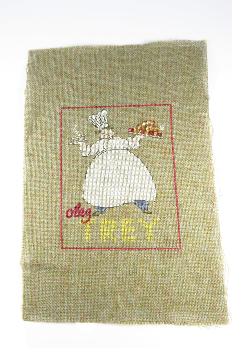 Small Completed Cheg Trey Chef Themed Needlepoint Canvas 13" x 9"