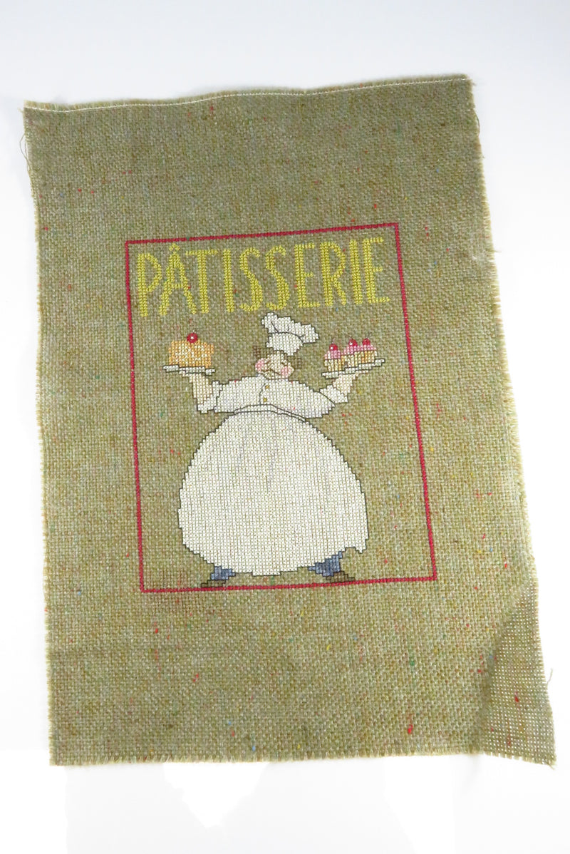 Small Completed Patisserie Chef Themed Needlepoint Canvas 13" x 9"