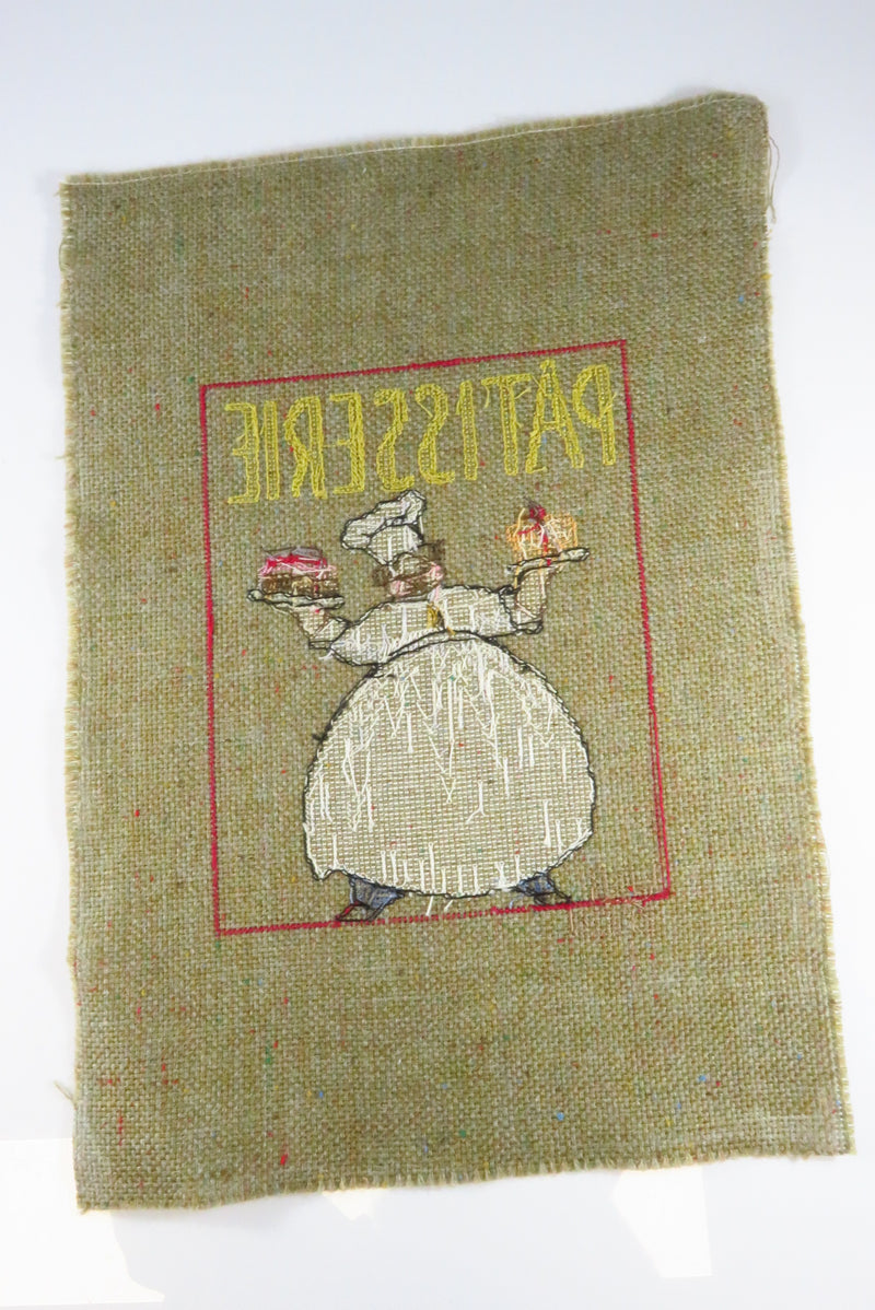 Small Completed Patisserie Chef Themed Needlepoint Canvas 13" x 9"