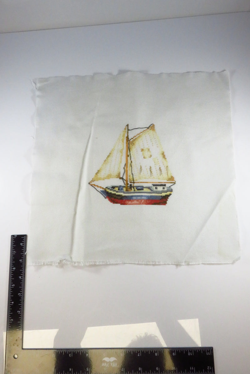 Small Completed Sailboat Needlepoint Canvas 13" x 12 3/4"