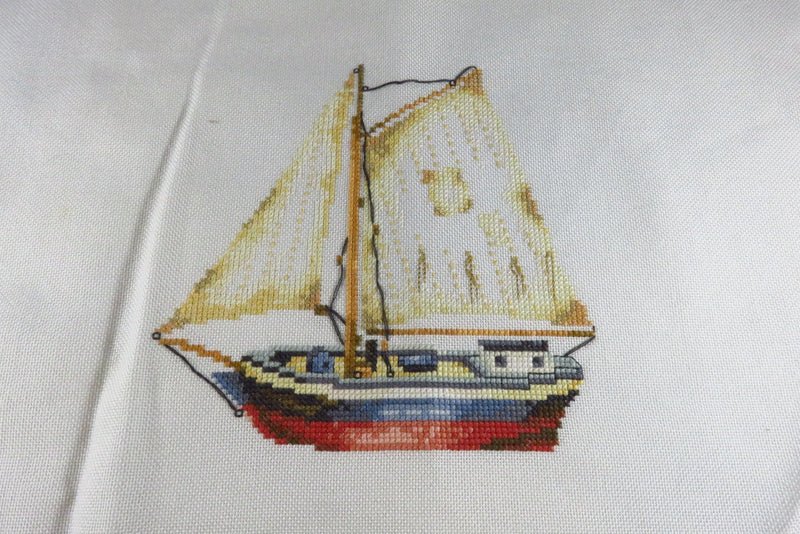 Small Completed Sailboat Needlepoint Canvas 13" x 12 3/4"