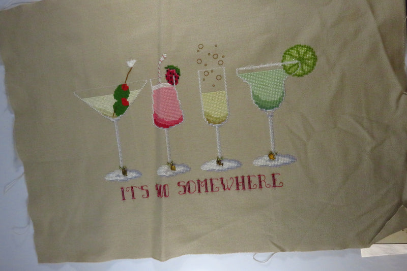 Large Completed It's 5:00 Somewhere Needlepoint Canvas With Charms 19" x 13 1/2"