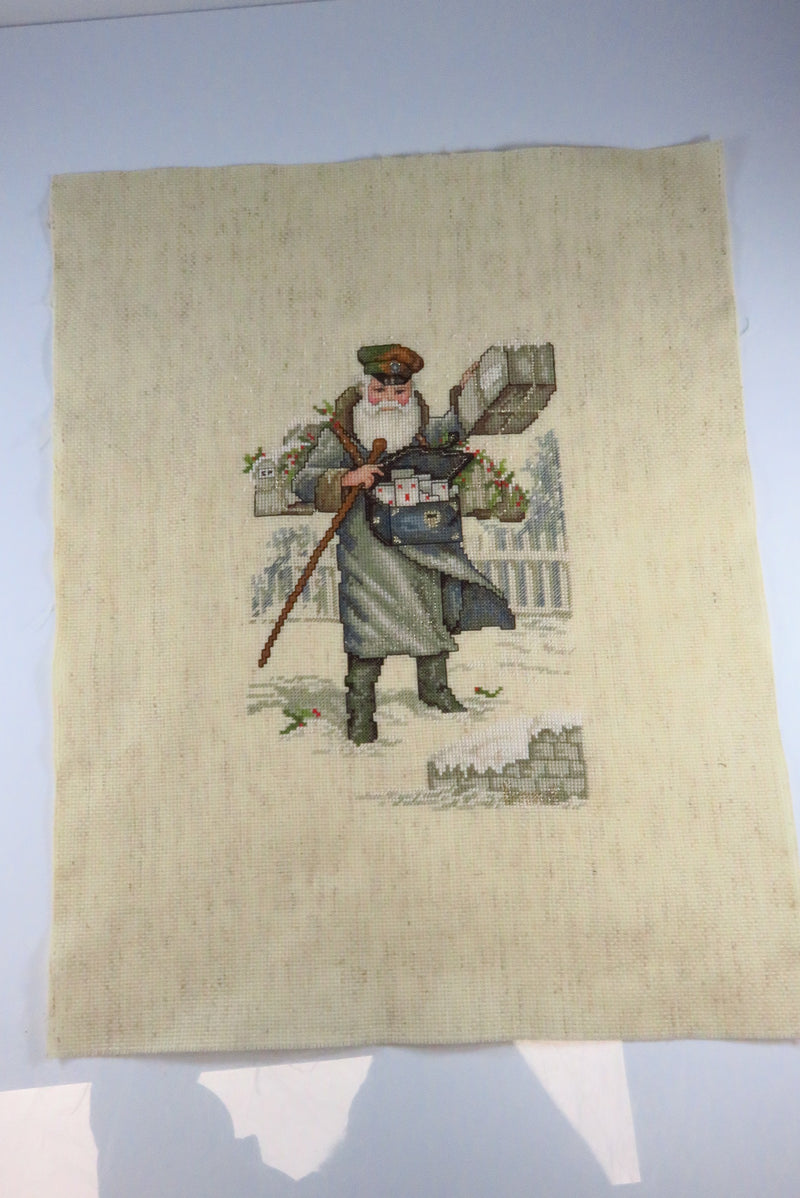 Medium Completed Old Father Christmas Victorian Style Needlepoint Canvas